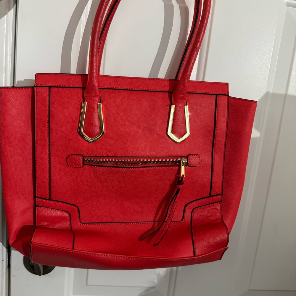 Chic Red Hobo Bag with Gold Details